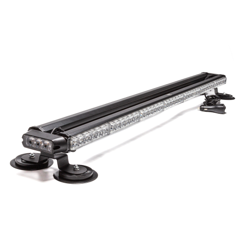 Маяк-стробоскоп 12/24 В, 90 Вт, желтый, 4-стор. (7+7+2 блока Epistar), 28 реж., крепление на магните, прикуриватель (провод 3м), 1010*120*78 мм