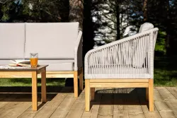 "Канны" лаунж-зона 4-местная из роупа со столиком "Канны" цвета "дуб", основание дуб, роуп бежевый