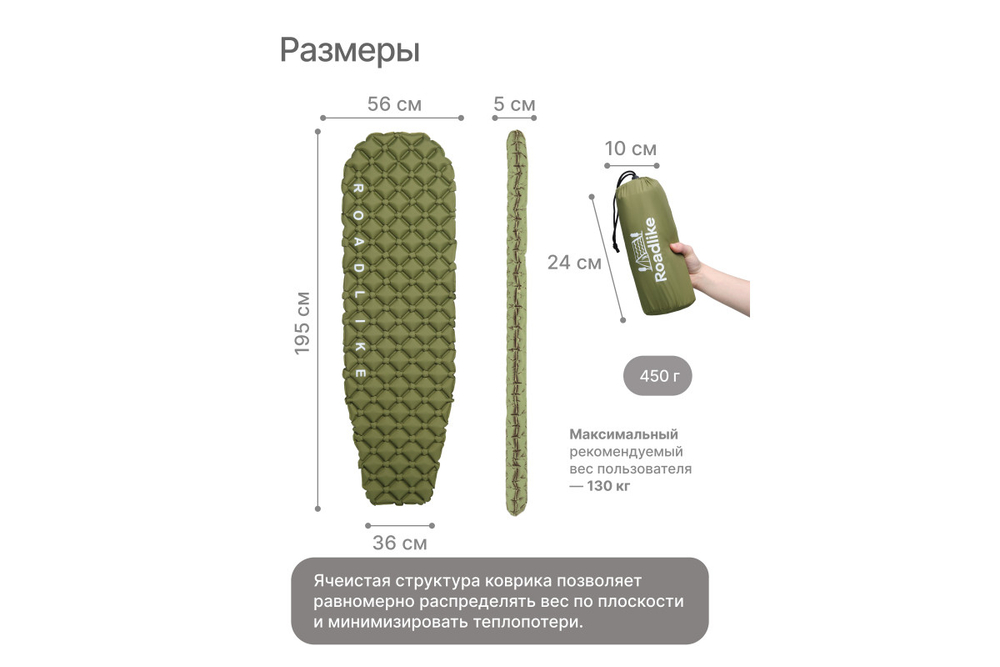 Коврик надувной туристический RoadLike Camping Зеленый
