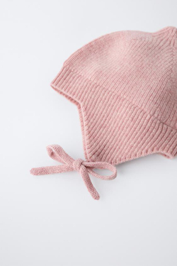 ZARA ТРИКОТАЖНЫЙ ЧЕПЧИК С ШЕРСТЬЮ, РОЗОВЫЙ МЕЛАНЖ