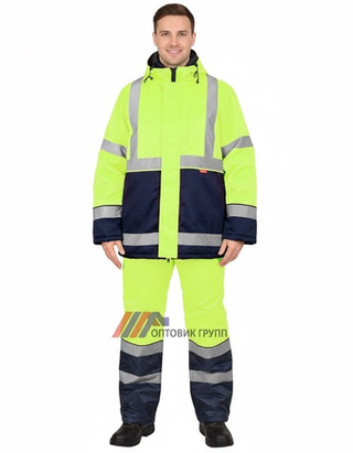 Костюм куртка, п/к, синий с лимонным (неоном) и СОП 50мм тк.Гретта
