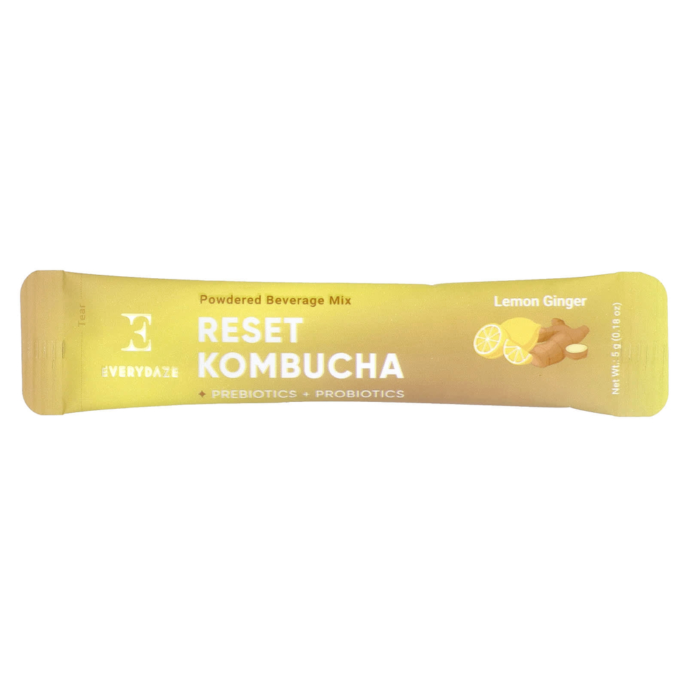 Everydaze, Reset Kombucha, порошковая смесь для напитков, лимонный имбирь, 10 пакетиков по 5 г (0,18 унции)