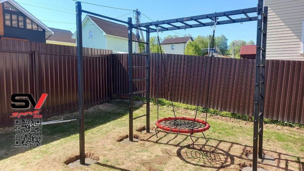 Монтаж уличной шведской стенки Sv Sport Рукоход (5 вертикальных столбов)