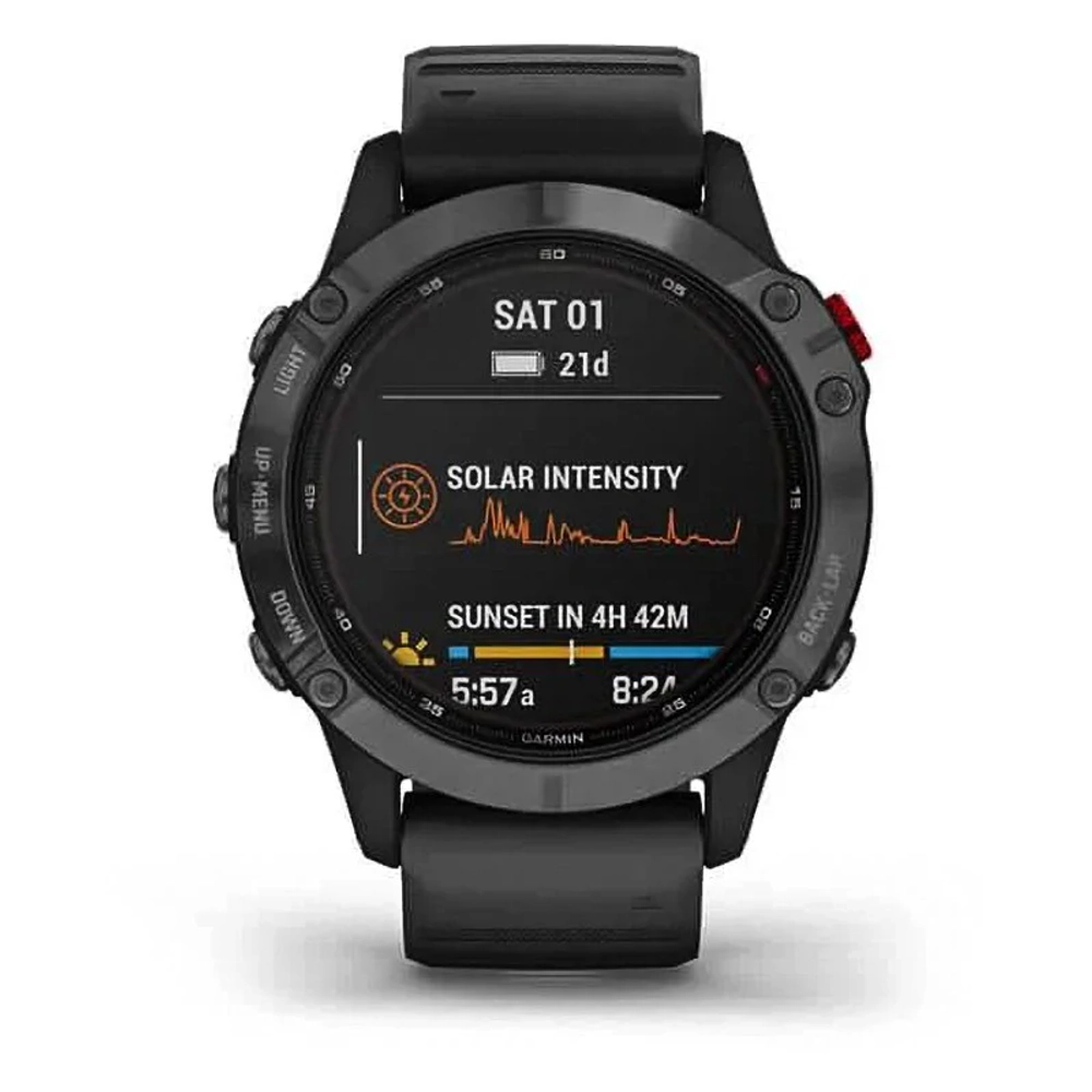 Спортивные наручные часы Garmin Fenix 6 Pro Solar серый с черным ремешком 010-02410-15
