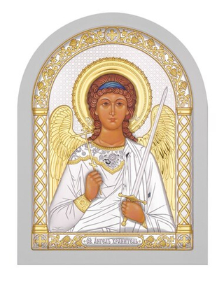 Ангел Хранитель, икона арочная, белое дерево 86х112