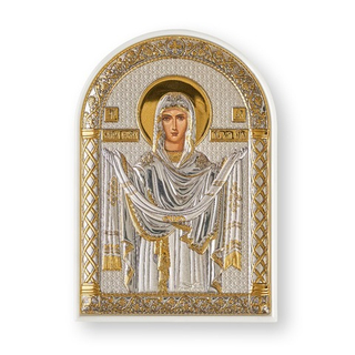 Покрова БМ, икона арочная, пластик белый 48x68