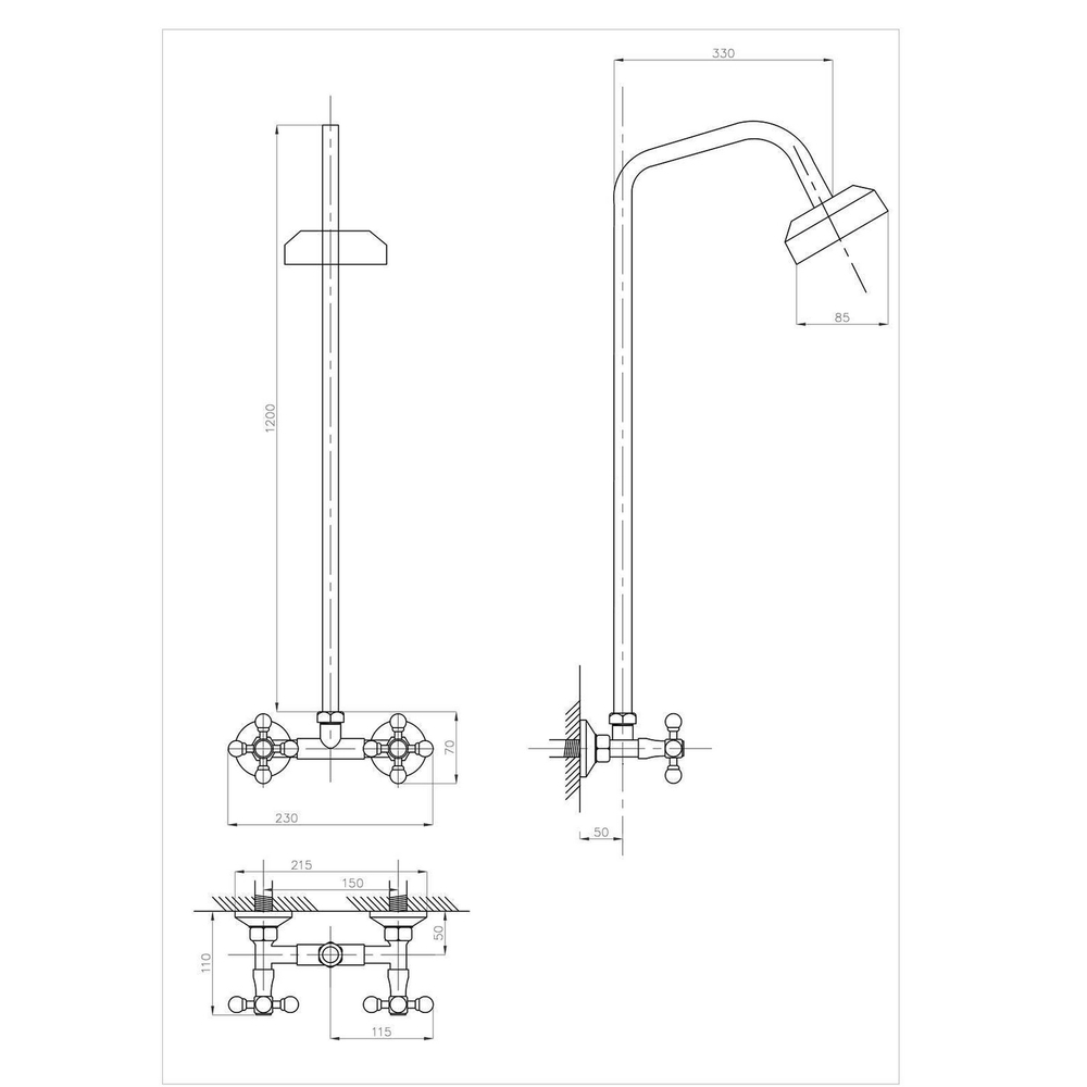 Душевая система 1/2 кер ПРОФСАН ПСМ-110-89 "ДУШ" тип См-ДшДРНТр, высота 120 см, ХРОМ