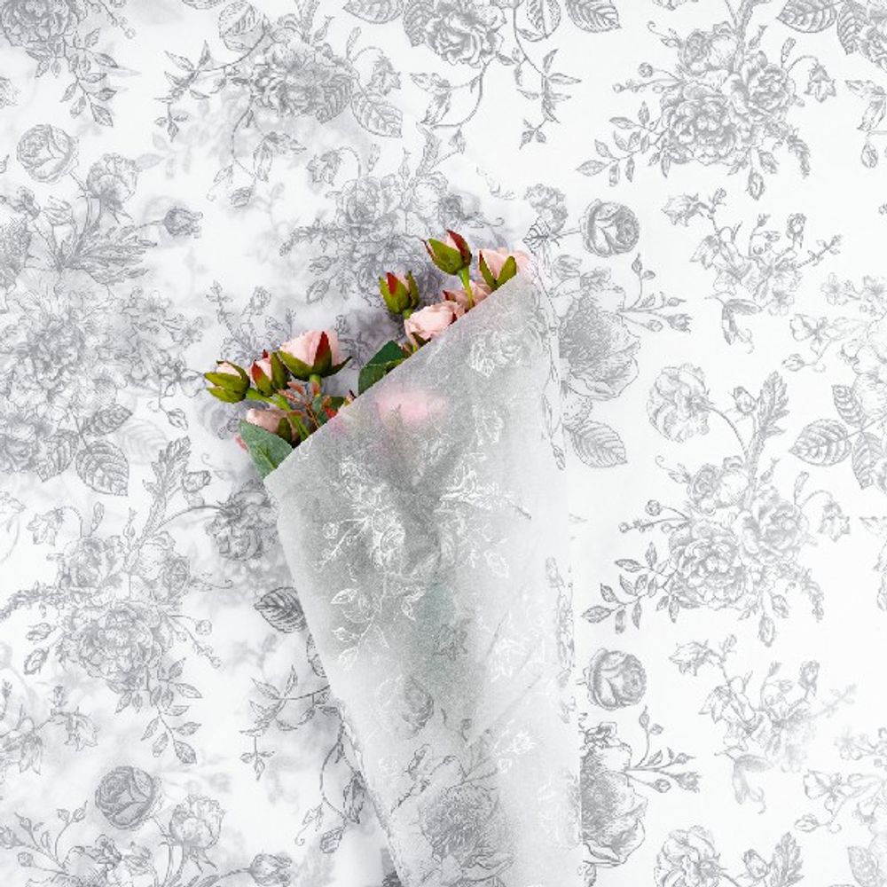 Бумага тишью "Винтажная роза" 50*70см Серебро (20л)