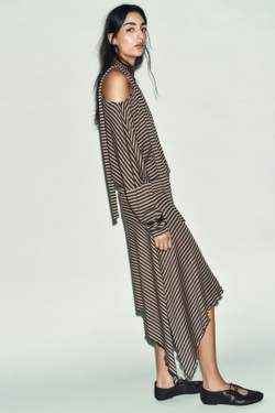 ZARA ЮБКА АСИММЕТРИЧНОГО КРОЯ В ПОЛОСКУ, КОРИЧНЕВЫЙ/ЭКРЮ