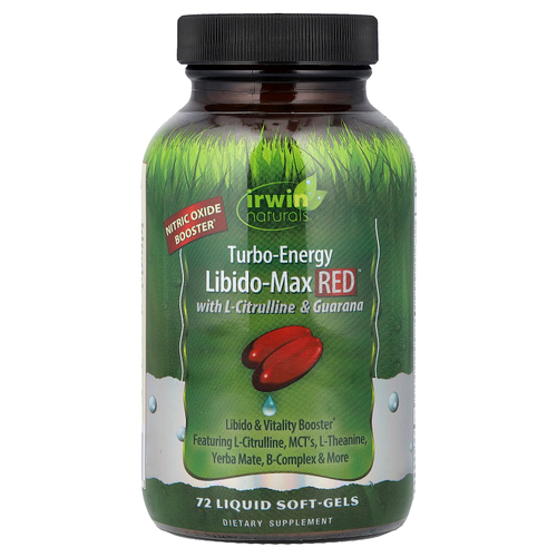 Irwin Naturals, Boost-Energy, Libido-Max RED™, с L-цитруллином и гуараной, 72 капсулы с жидкостью