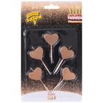 Свечи на пиках «Сердечки» в цвете розовое золото 8 см, 5 шт