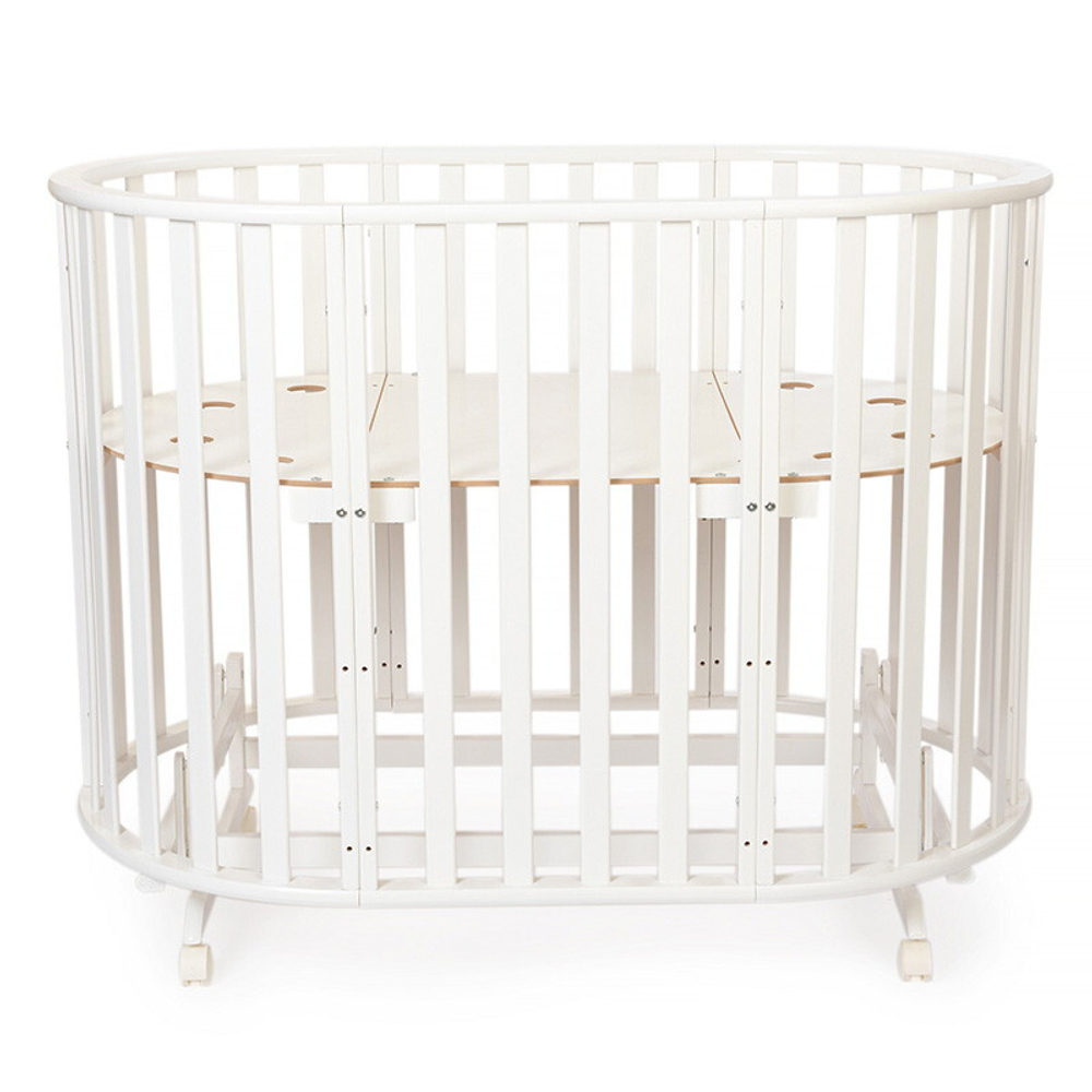 Кроватка-трансформер овальная Vikalex Лоди маятник на колёсах венге