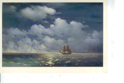 Почтовая открытка СССР - Бриг "Меркурий" после победы над двумя турецкими судами встречается с русской эскадрой