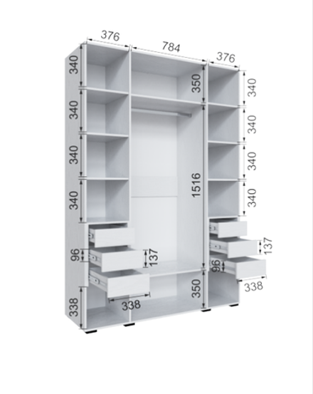 Шкаф с 6 ящиками внутри без зеркала Бруклин 160Ш