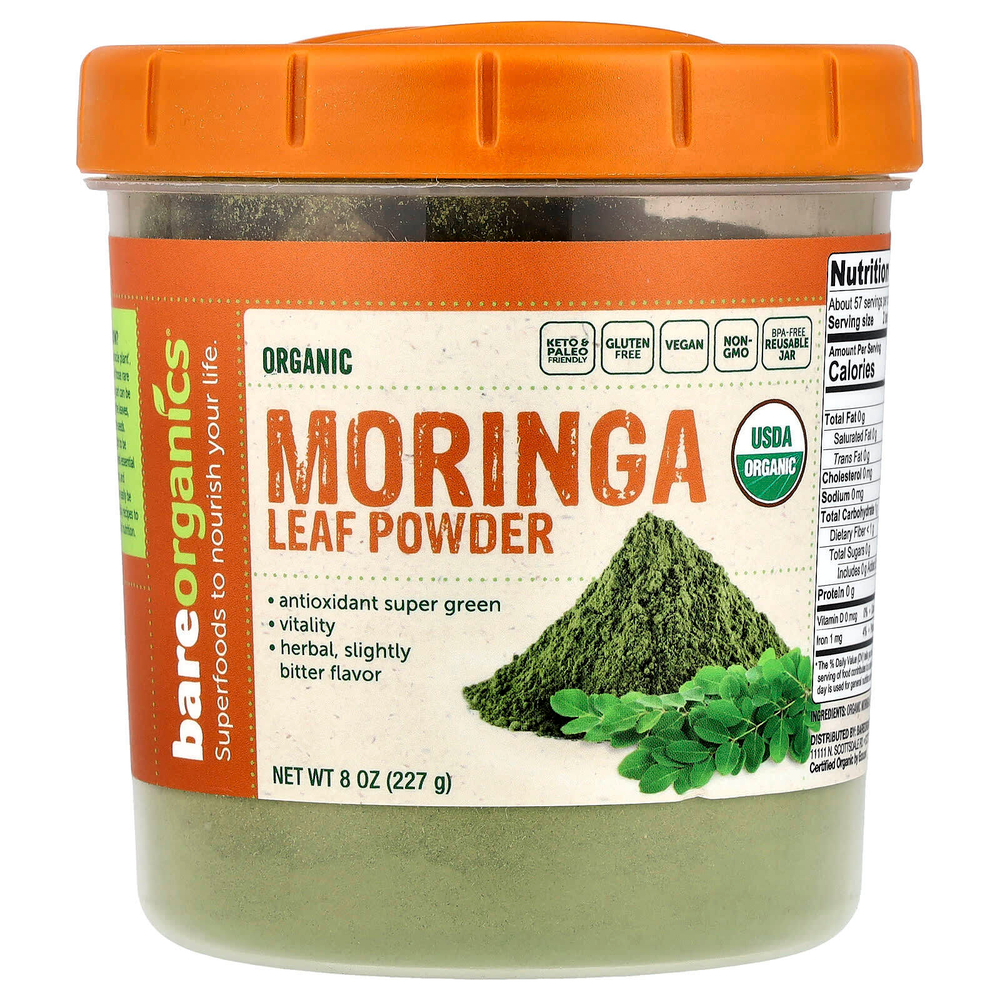 BareOrganics, Органический порошок из листьев моринги, 227 г (8 унций)