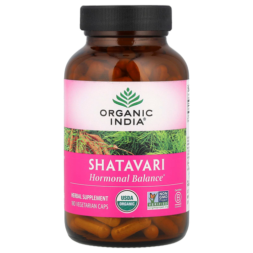 Organic India, Шатавари, 180 вегетарианских капсул (400 мг на капсулу)