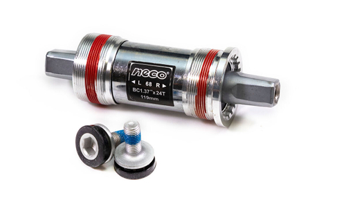 Каретка NECO, алюминиевая, под стакан 68мм, квадратный вал, 119мм х1,37"х24, серебристая