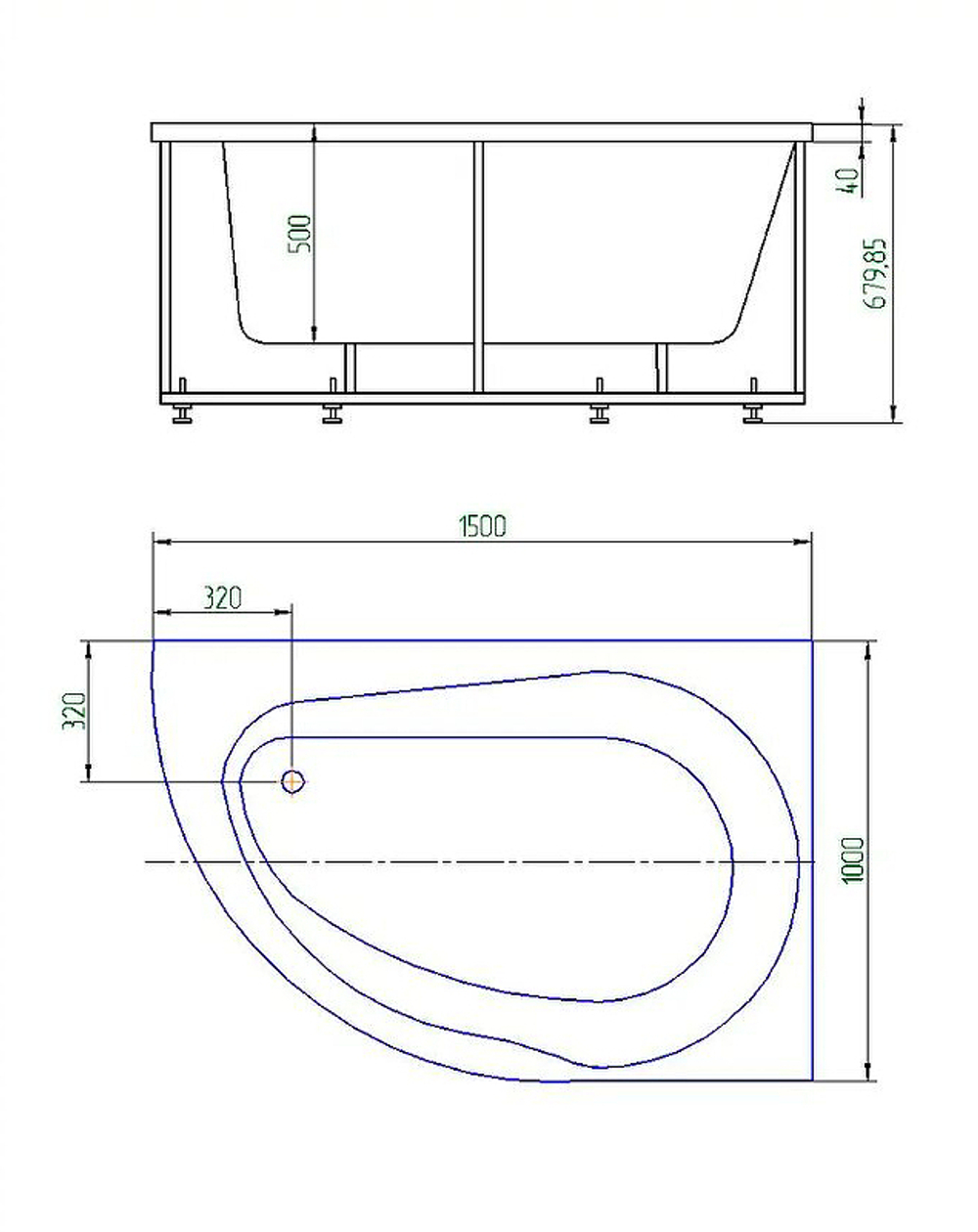 Акриловая ванна Aquatek (Акватек) Вирго 150x100 R, с каркасом, с фронтальной панелью, со сливом-переливом