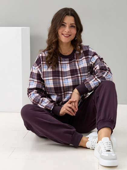 Костюм с брюками КБ-90М/клеткашоколад-бежголубой