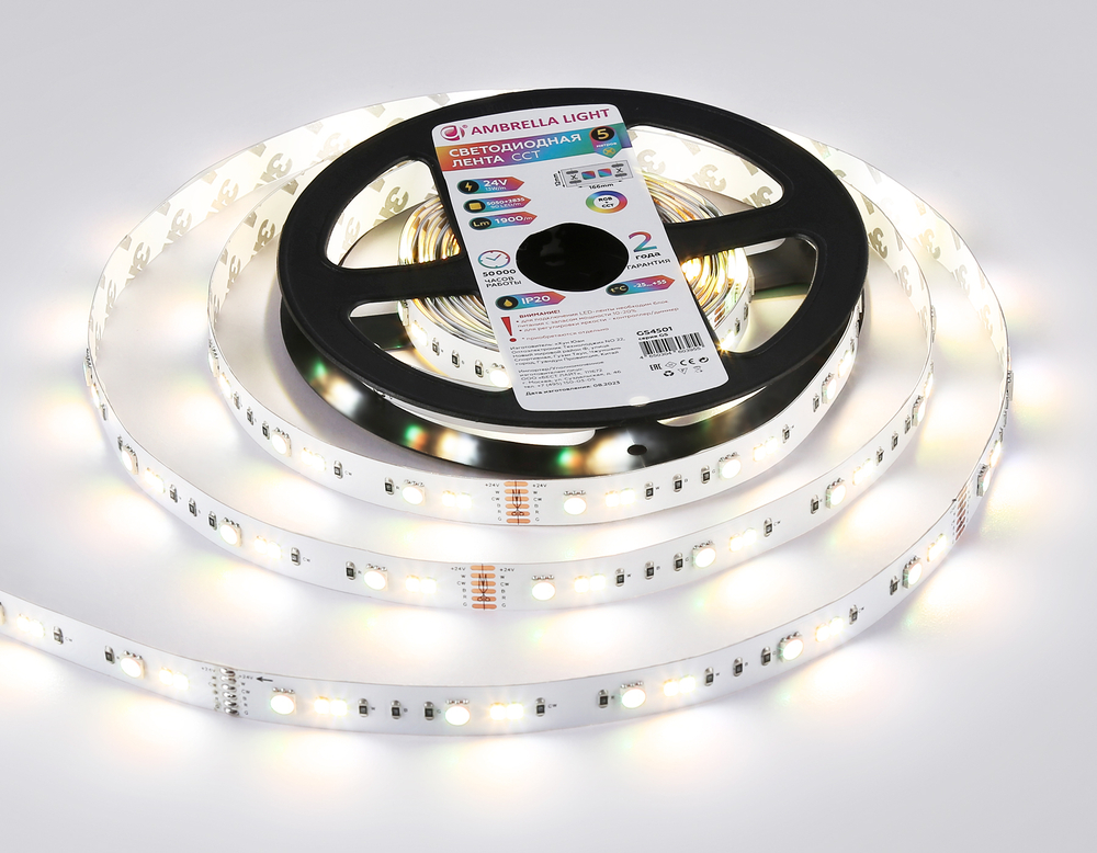 GS4501 5050+2835 90Led/ 13W m/ 24V IP20 RGB+CCT 3000-6500K/5000*12*1.87mm (6 конт.)