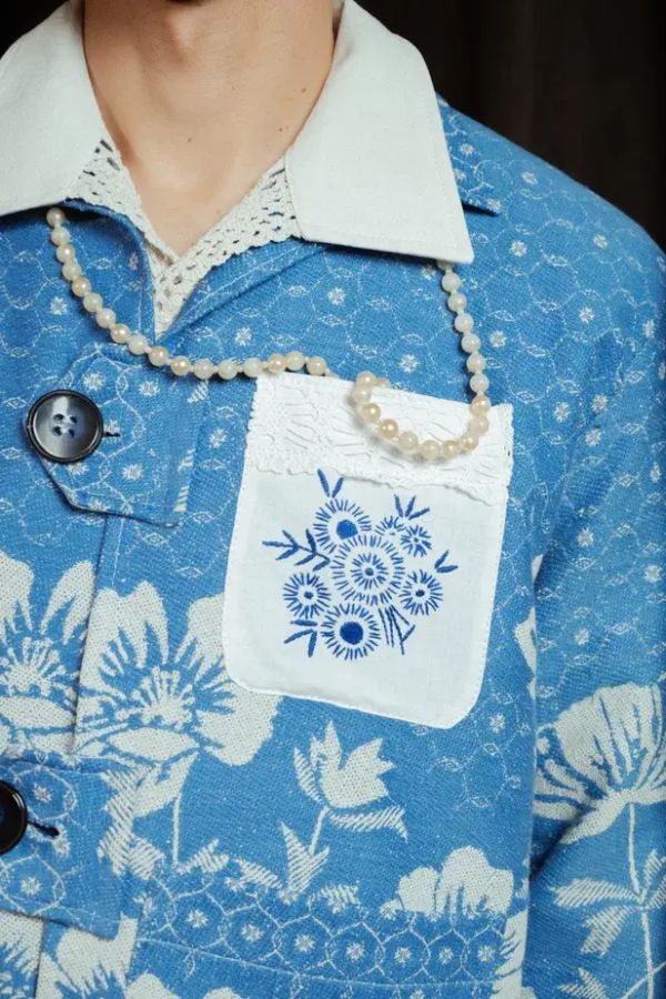 Куртка Утепленная с Кружевным Карманом синяя - фото 4