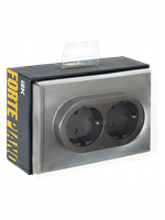 FORTE&PIANO Розетка 2-местная с заземлением с защитными шторками безвинтовое крепление 16А FP523 сталь IEK