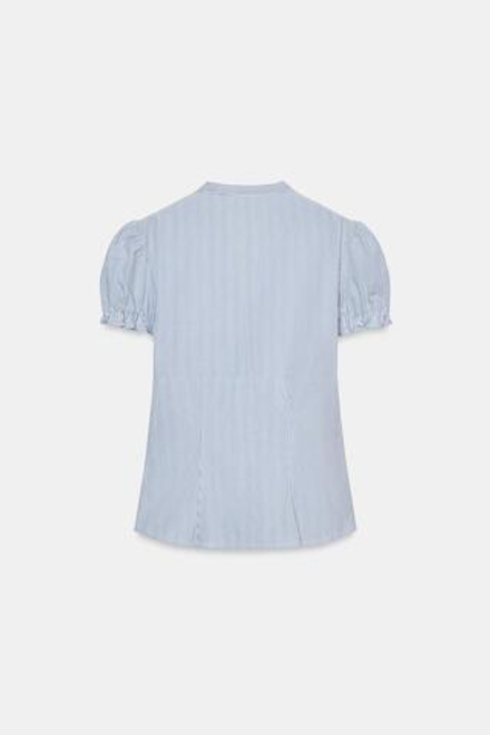 ZARA РУБАШКА ИЗ ПОПЛИНА С ВОЛАНАМИ, СИНИЙ/БЕЛЫЙ