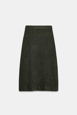 ZARA ЮБКА МИДИ ИЗ МЯГКОГО ТРИКОТАЖА, ЗЕЛЕНЫЙ МЕЛАНЖ