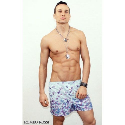 Мужские шорты домашние бирюзовые с фиолетовыми бабочками Romeo Rossi Shorts RR00302