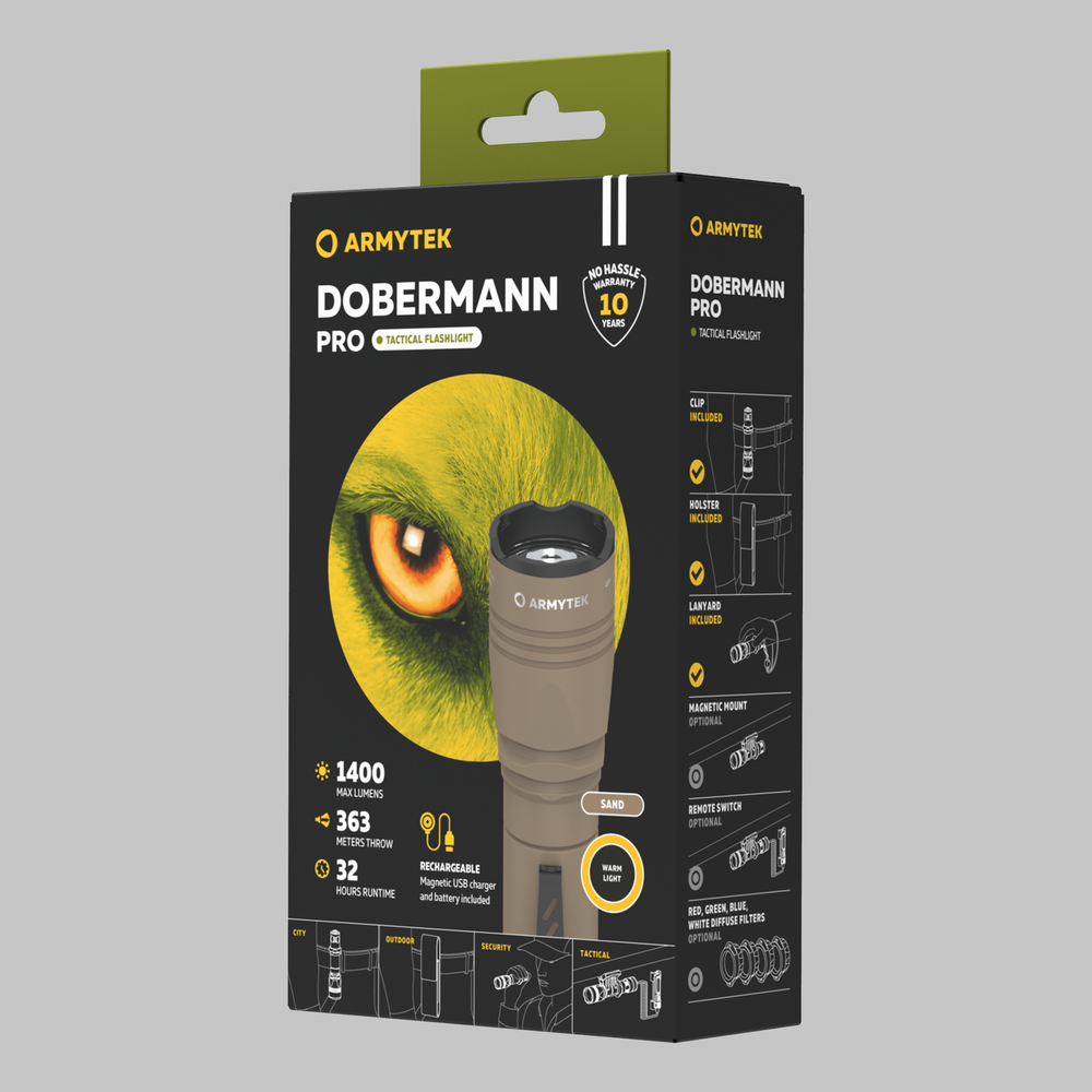 Тактический фонарь Armytek Dobermann Pro Magnet USB Sand (теплый свет)