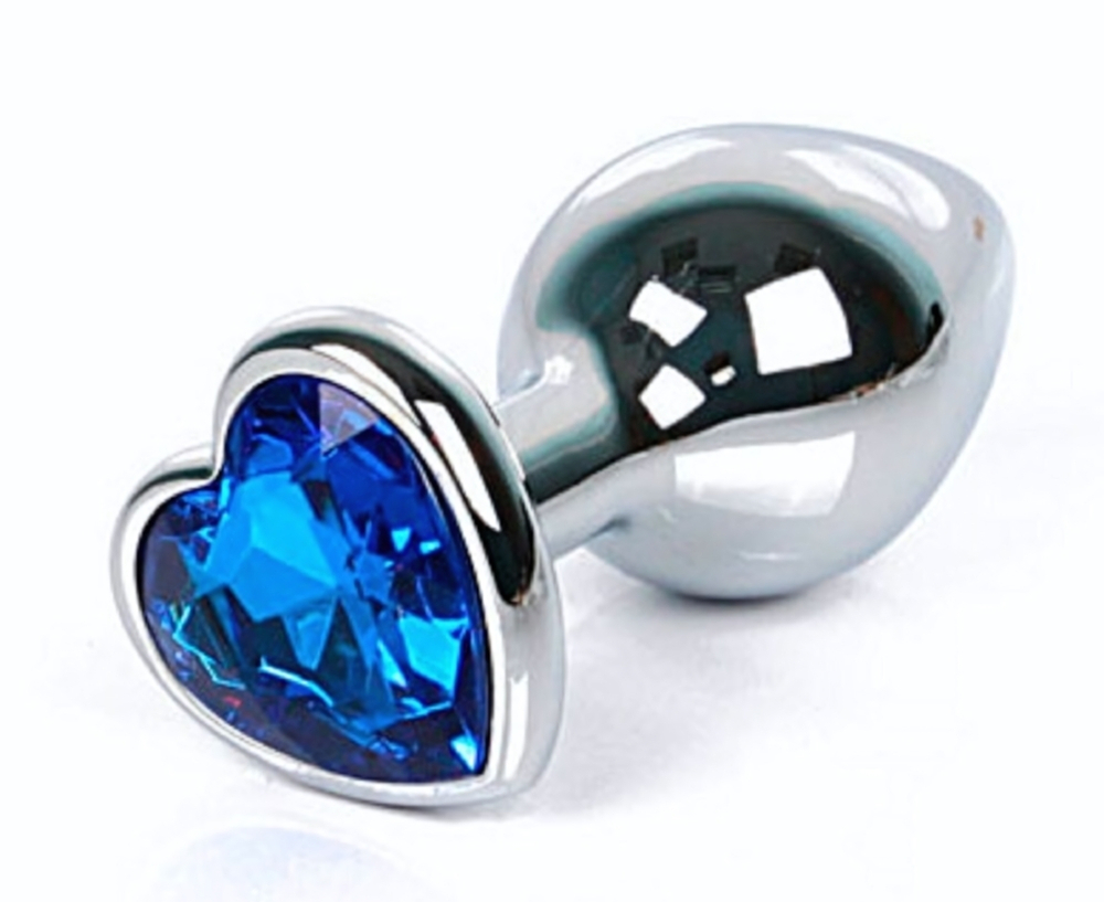 Анальная втулка с кристаллом сердце Small синий 7 см