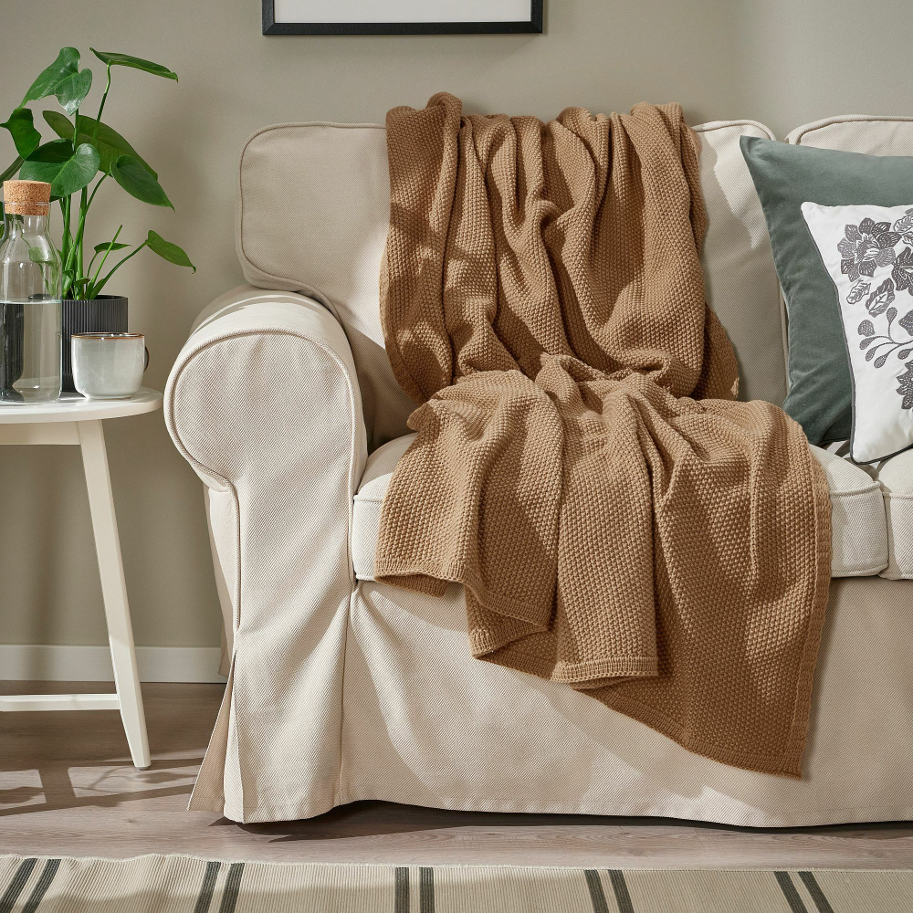 Плед IKEA HUMLEMOTT (ХАМЛЕМОТТ), Светло-коричневый, 130х170 см