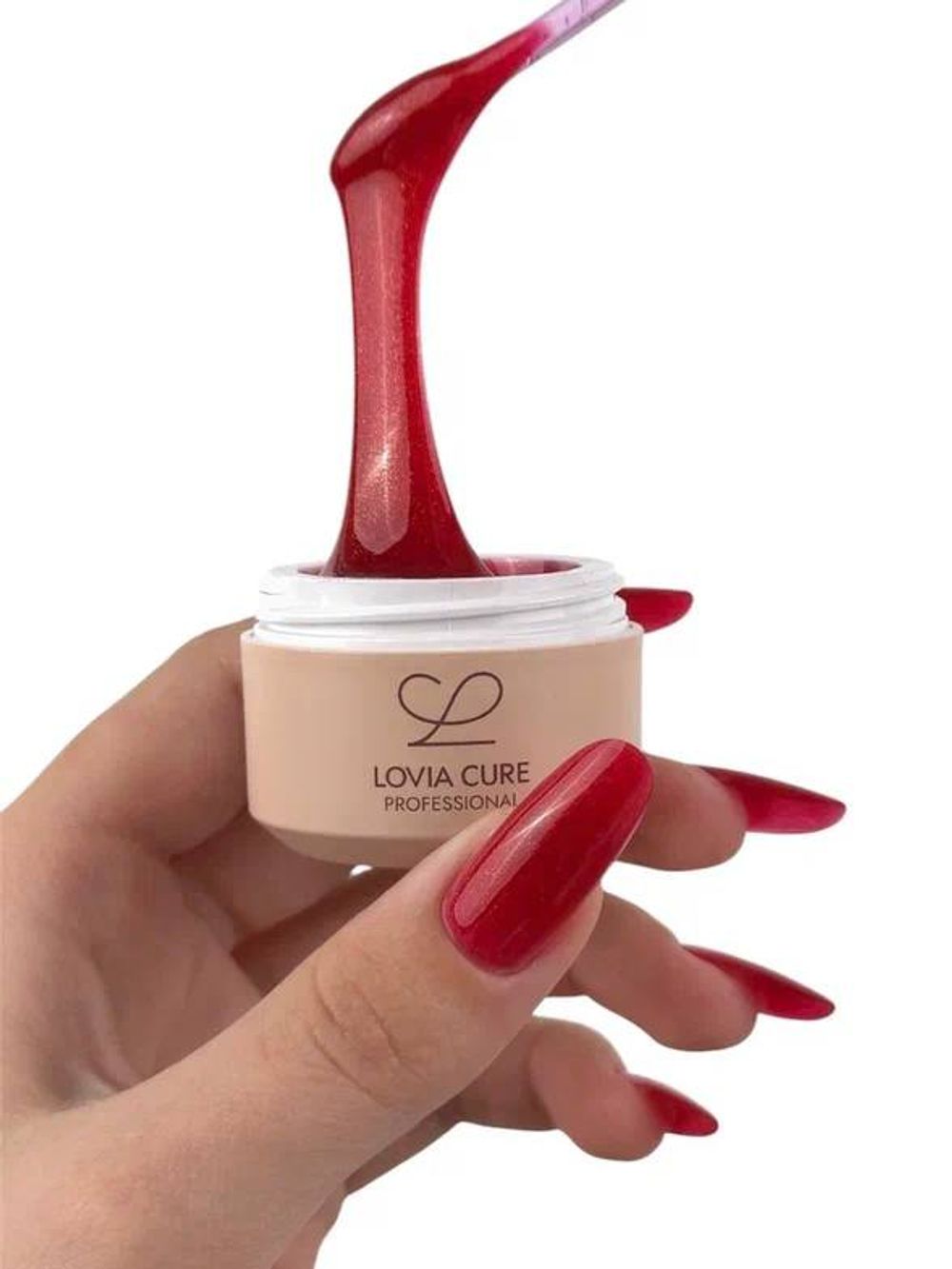 Lovia Cure Nail Care Gel 13 - Гель моделирующий кораллово-красный с шиммером, 15 мл