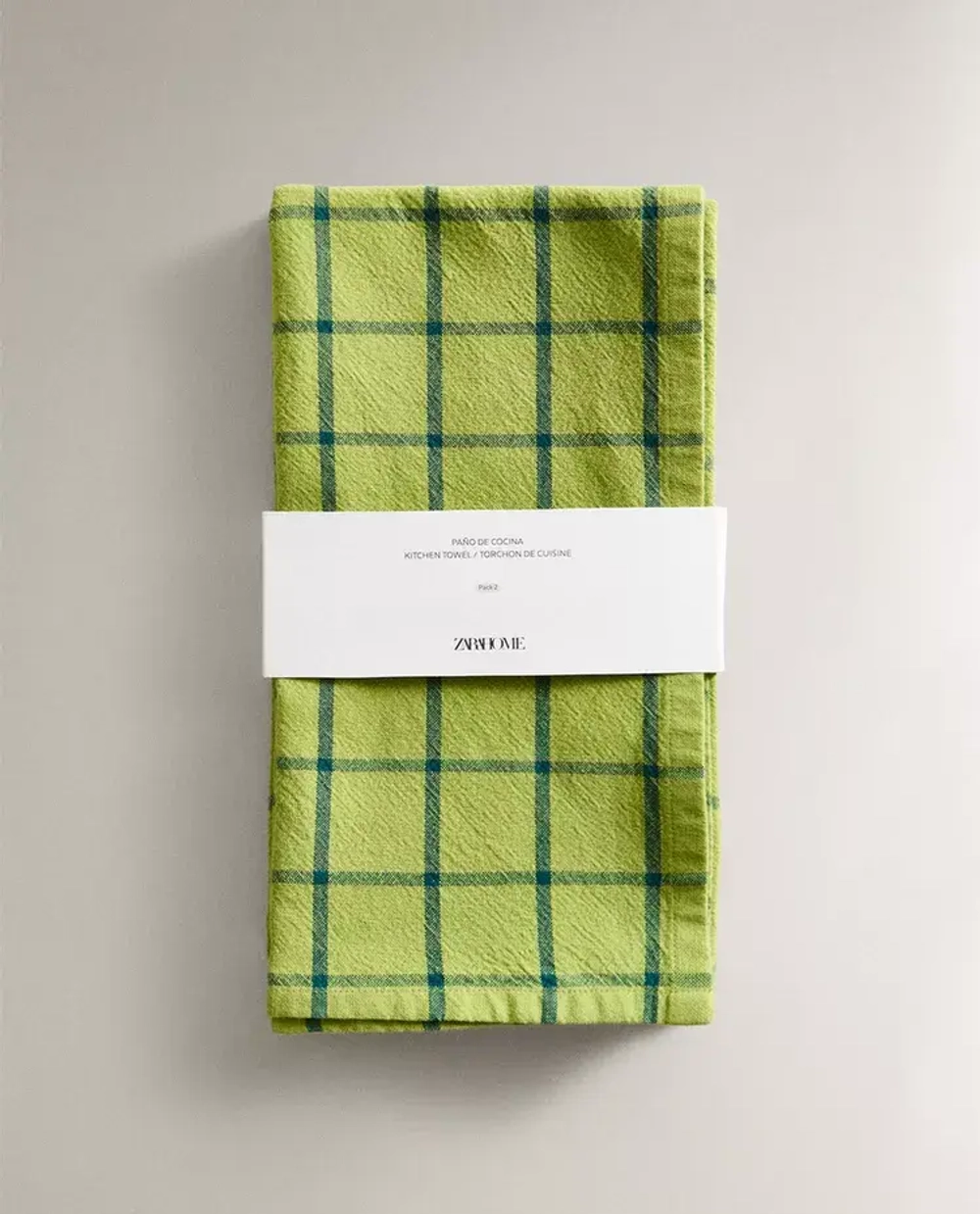 ZARA HOME КУХОННЫЕ ПОЛОТЕНЦА ИЗ ХЛОПКА В КЛЕТКУ (НАБОР ИЗ 2 ШТ.), ЗЕЛЕНЫЙ