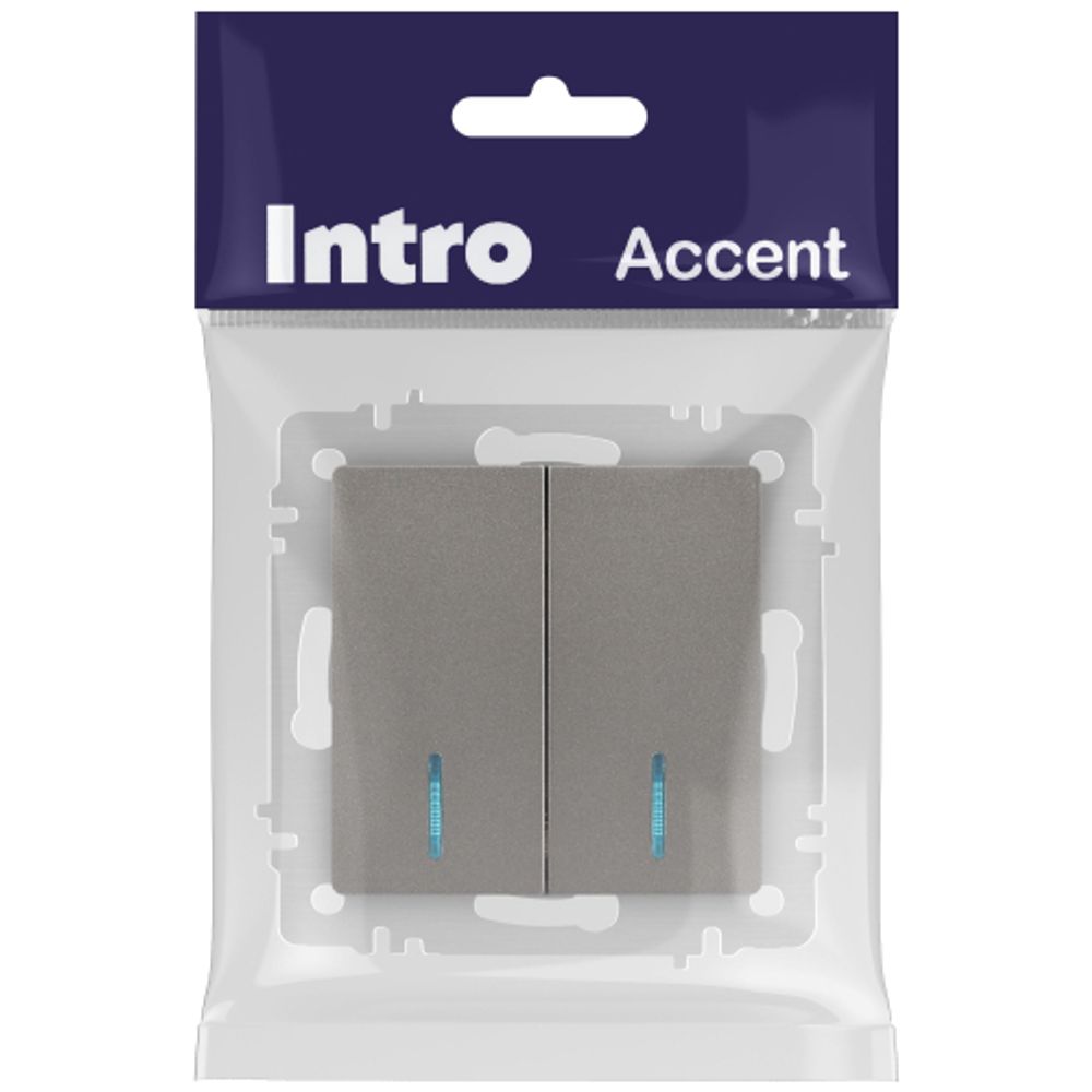 Выключатель Intro Accent 6-105-09 двойной с подсветкой, 10А-250В, IP20, СУ, AL/CU, титан | Intro