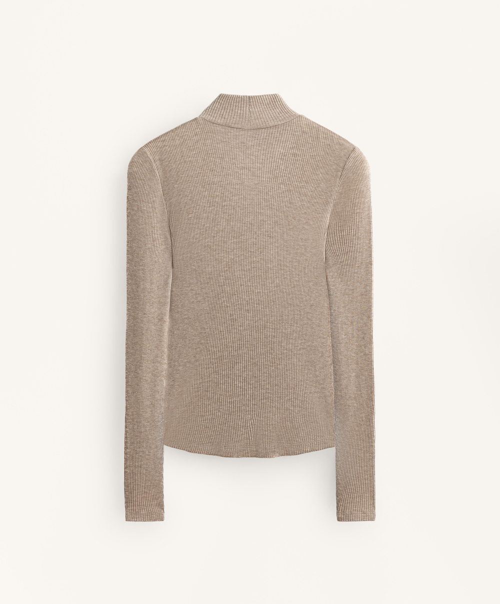 Oysho Футболка Base Layer в рубчик с высоким воротником и лиоцеллом, серо-коричневый меланж