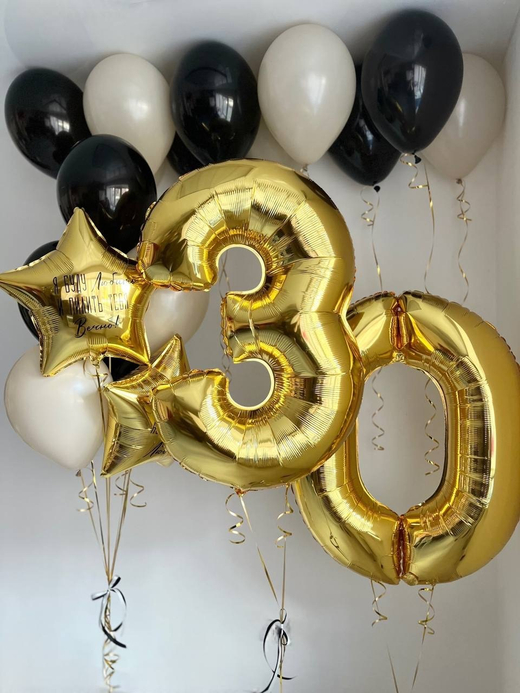 Воздушные шары на 30 лет, цифры золотые №3145