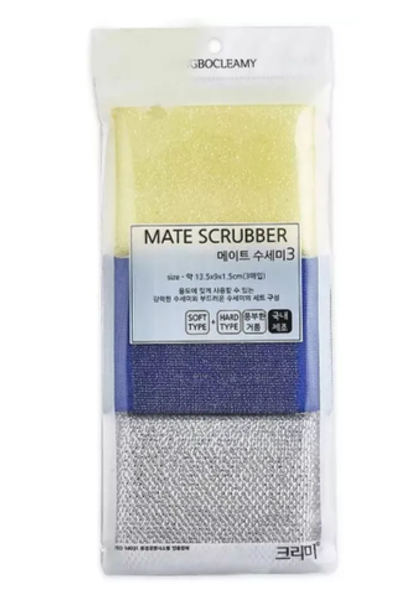 Набор губок для мытья посуды, кухонной утвари и чистки овощей 13х9х1,5 см 3 шт SC Mate Scrubber