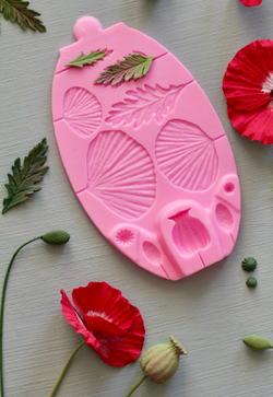 Силиконовый молд "Цветки, листья, коробочкии бутоны мака".