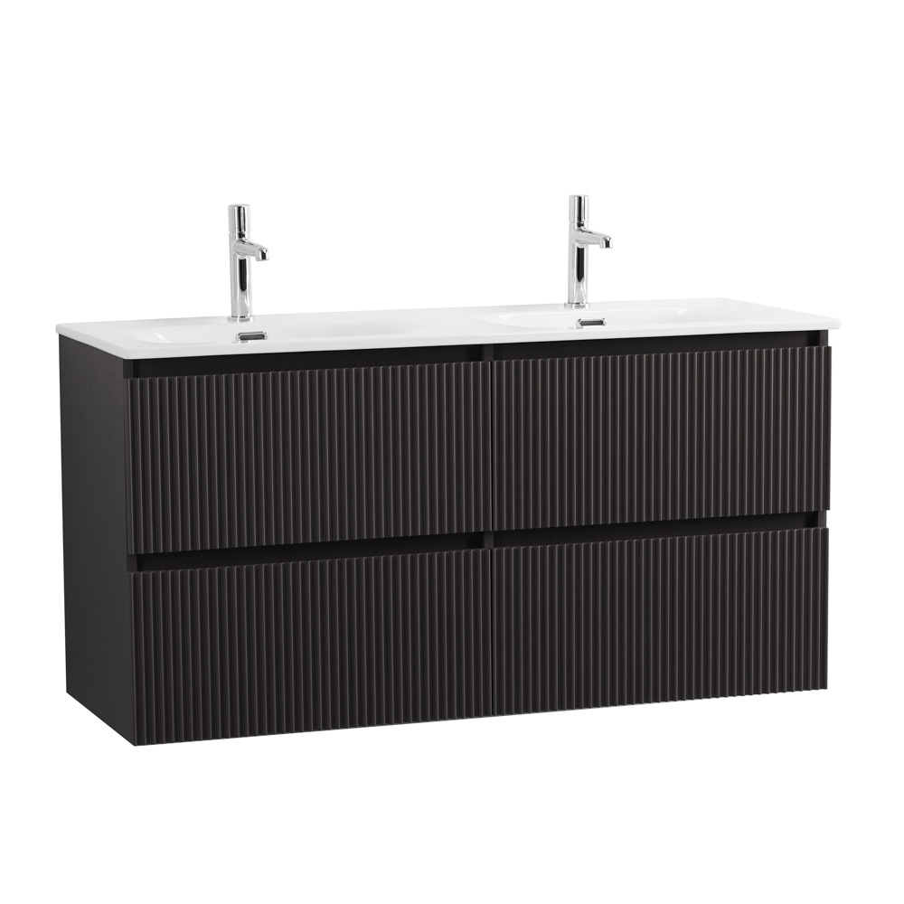 Тумба с раковиной подвесная BelBagno UNO-1200-4C-SO-GSO Темно-Серый матовый, раковина белая BB-8099-120-2 с 2-я чашами