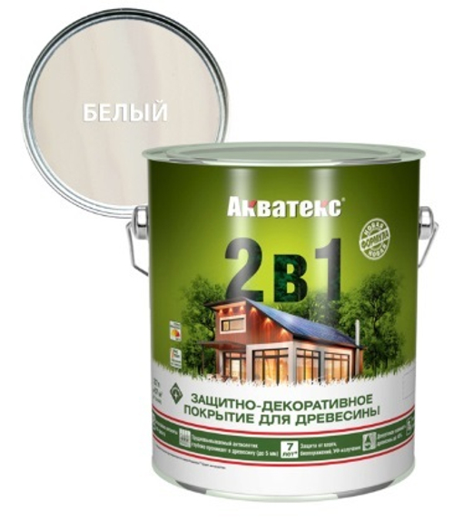 Защитно-декоративное покрытие для дерева АКВАТЕКС 2 в 1, белый, 2.7 л