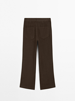 Massimo Dutti Расклешенные брюки из 100% льна, шоколадный