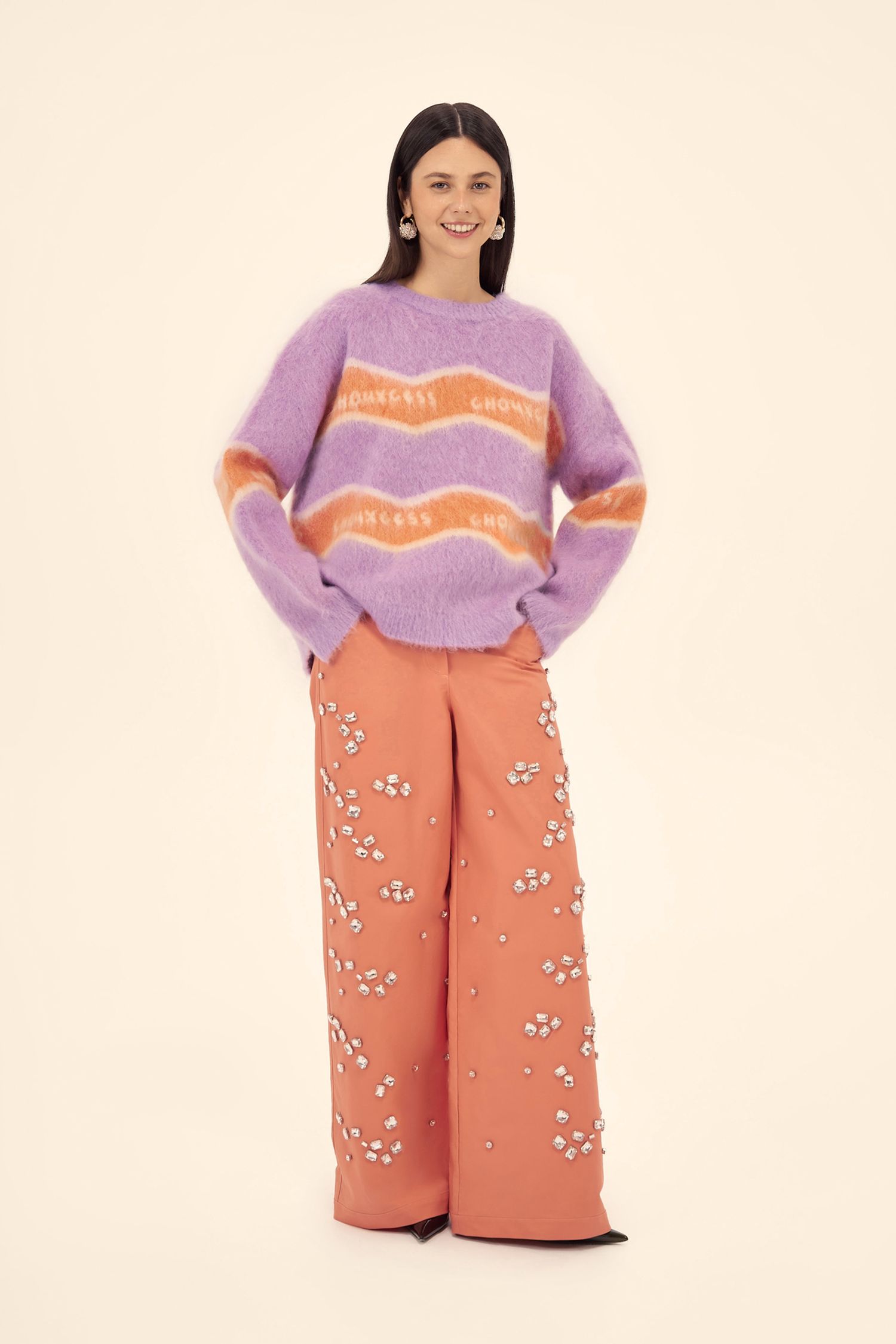 Брюки с камнями (На полном обвесе), морковные