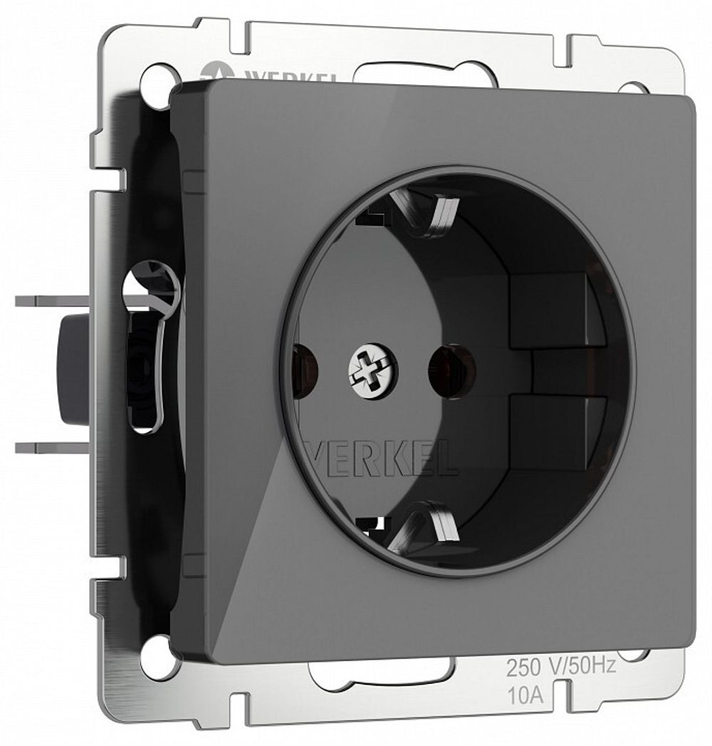 Розетка с заземлением и со шторками, без рамки Werkel графит акрил W1171144