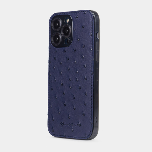 Чехол для iPhone 15 Pro из кожи страуса, синего цвета