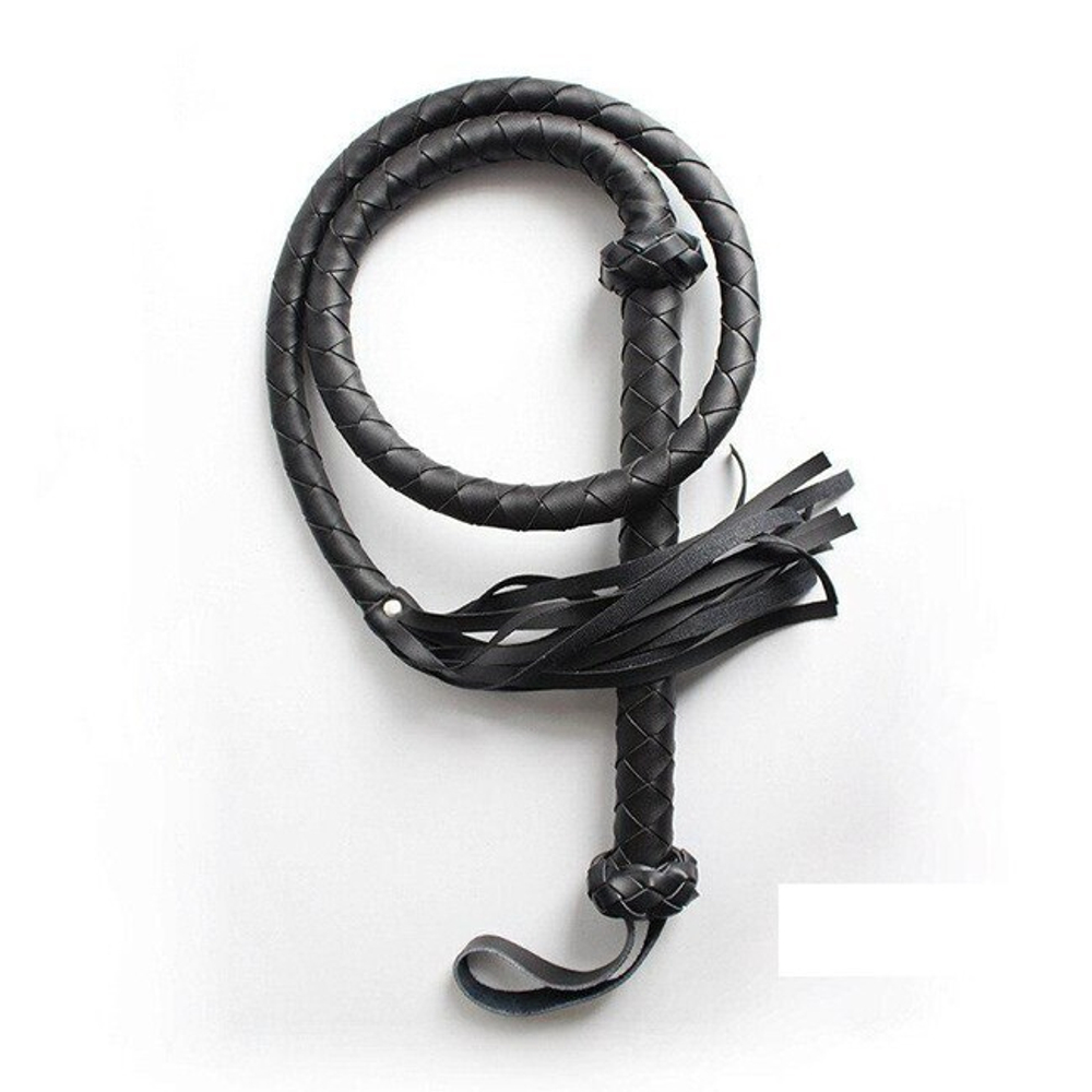 Плеть черная из искусственной кожи с длинной рукоятью (Цвет: черный)