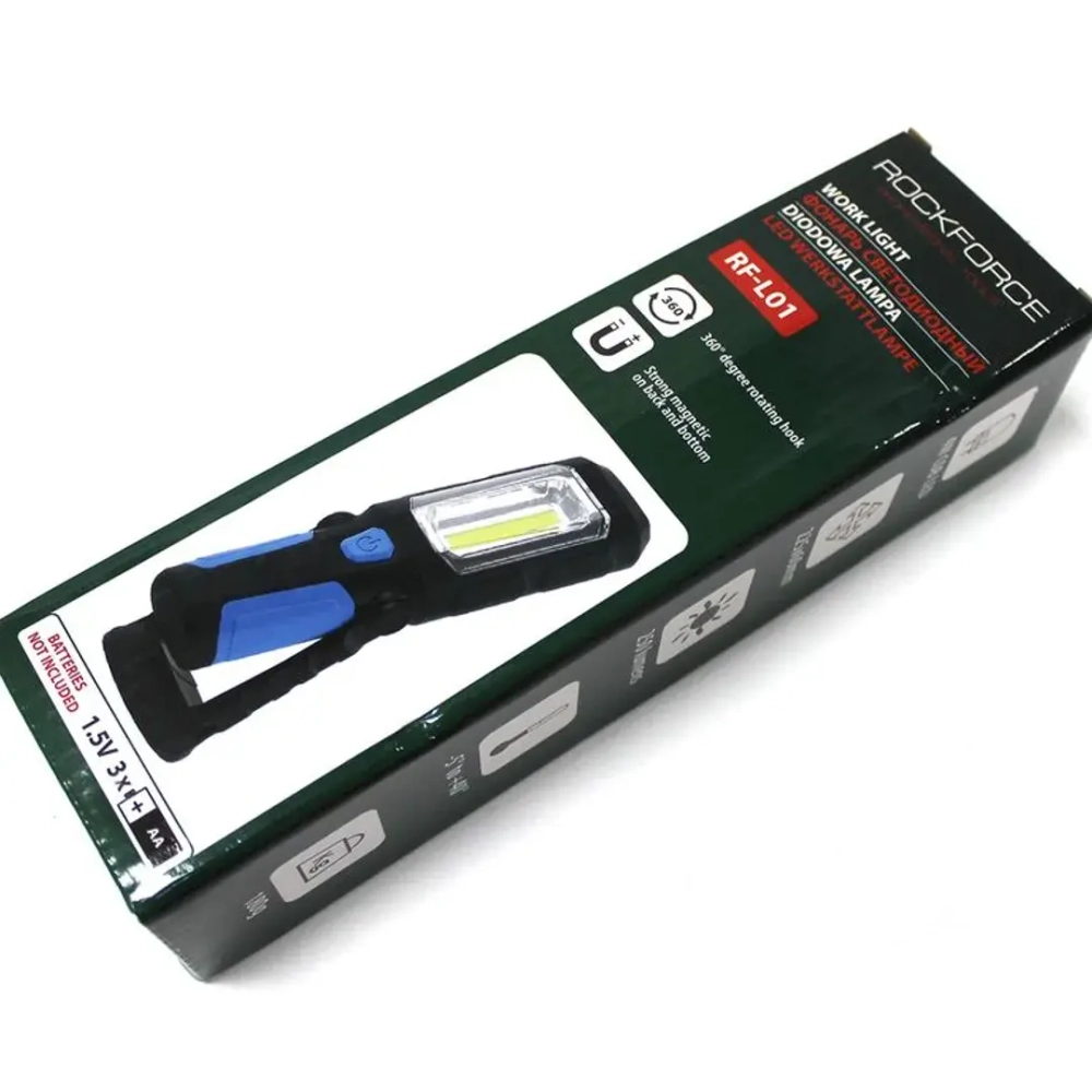 Лампа светодиодная (4W COB LED+1W,2 магнита,крючок,180гр.,250Lm,1.5V, 3хАА, ) RockForce##Rock FORCE RF-L01