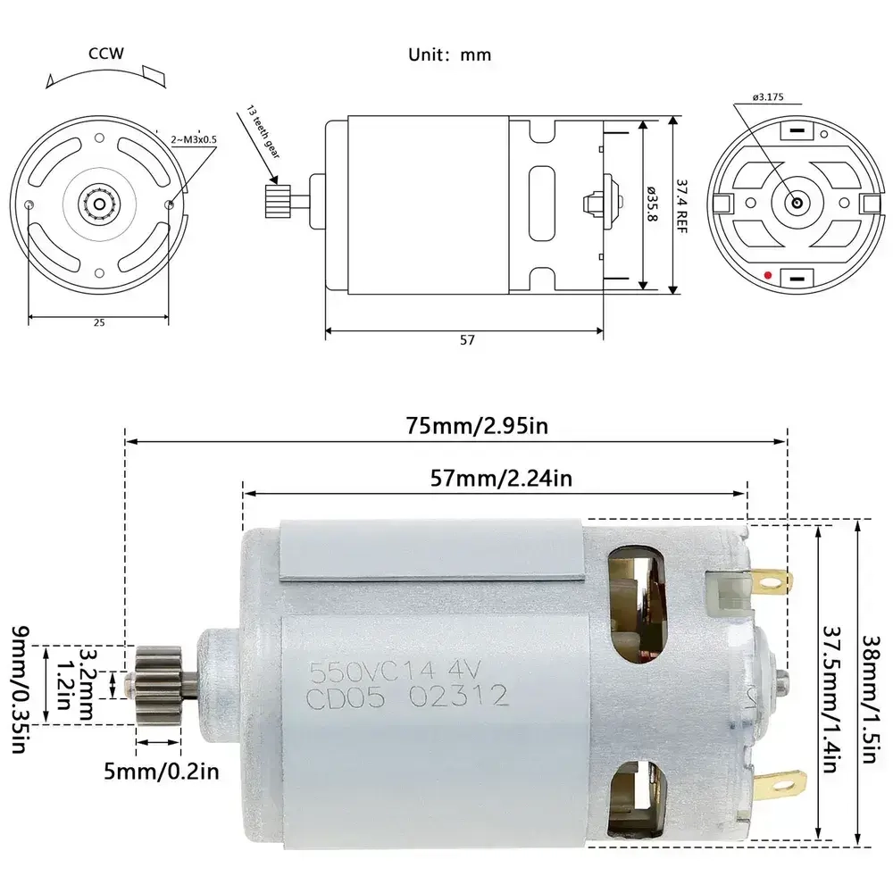 RS550 13 зубьев (9 x 5 мм) 14,4 V Двигатель постоянного тока Подходит для GSR14.4-2-LI / PSR14.4 / Электрическая дрель