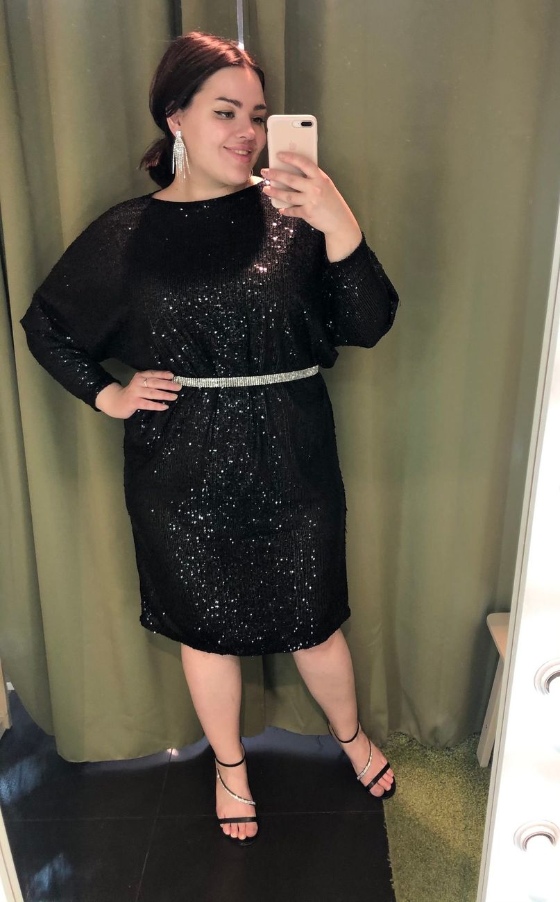 Платье-кокон, пайетки,черный