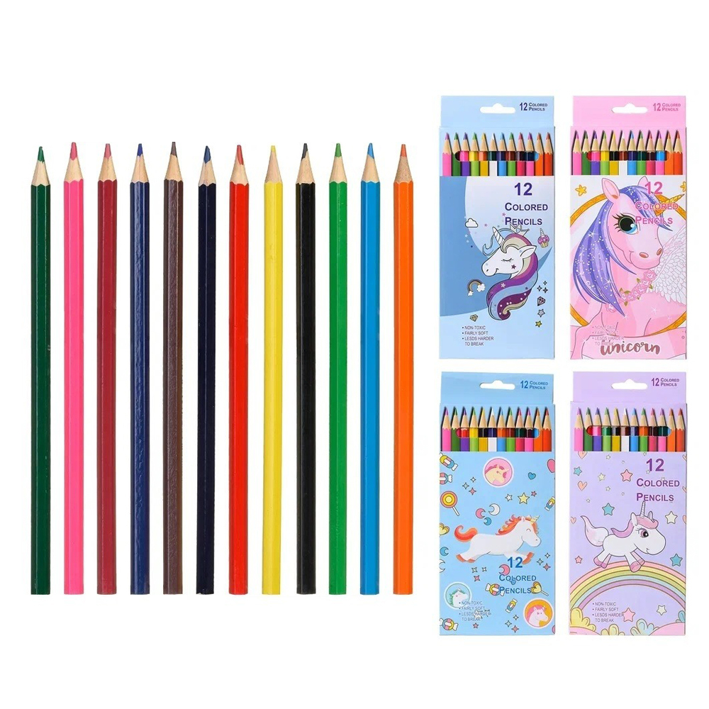 Карандаши цветные, Basir, деревянные, серия "Единорог", цветная упаковка, 12 шт